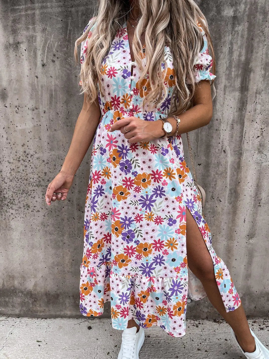 Elegant Floral V Neck Maxi Dress for Women ATHLEXES