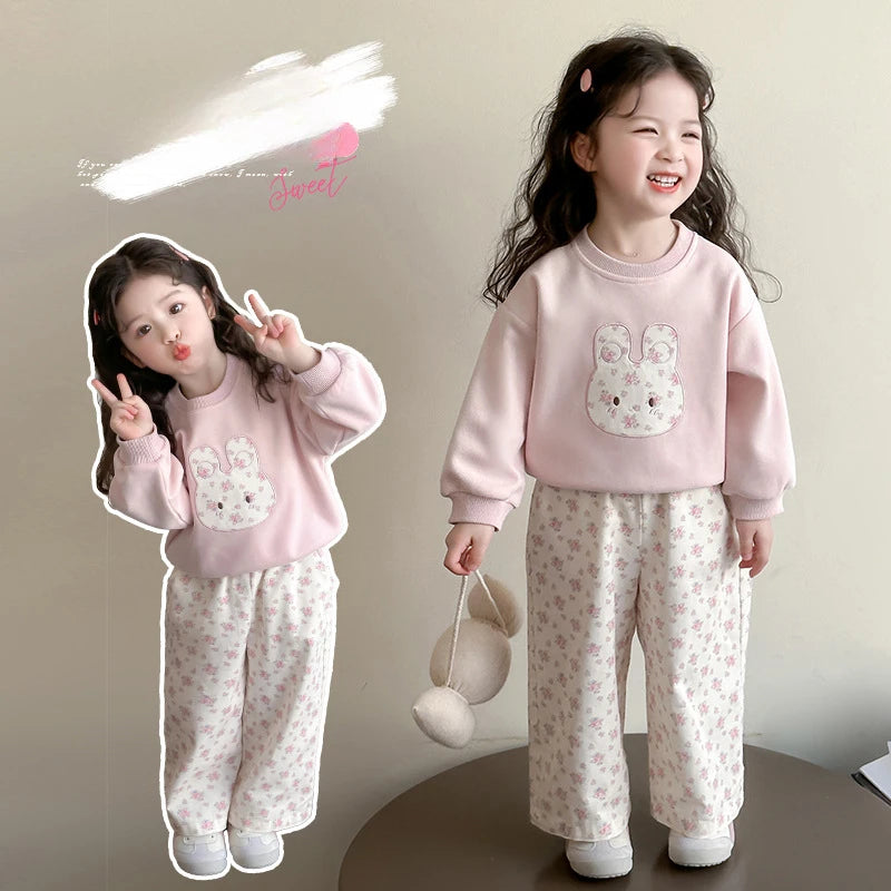 Floral Bunny Hoodie and Trousers Set for Girls ATHLEXES