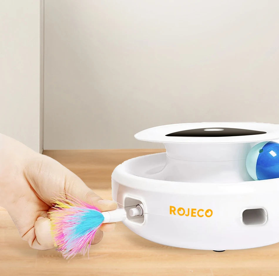 ROJECO 2 in 1 Smart Cat Toys Automatic Feather Fun Ball Toy Set For Cat Dog 5 Modes Electronic Interactive Pet Toy Accessories ATHLEXES