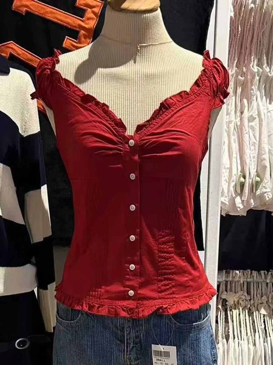 Chic Blue Plaid Puff Sleeve V Neck Crop Top ATHLEXES