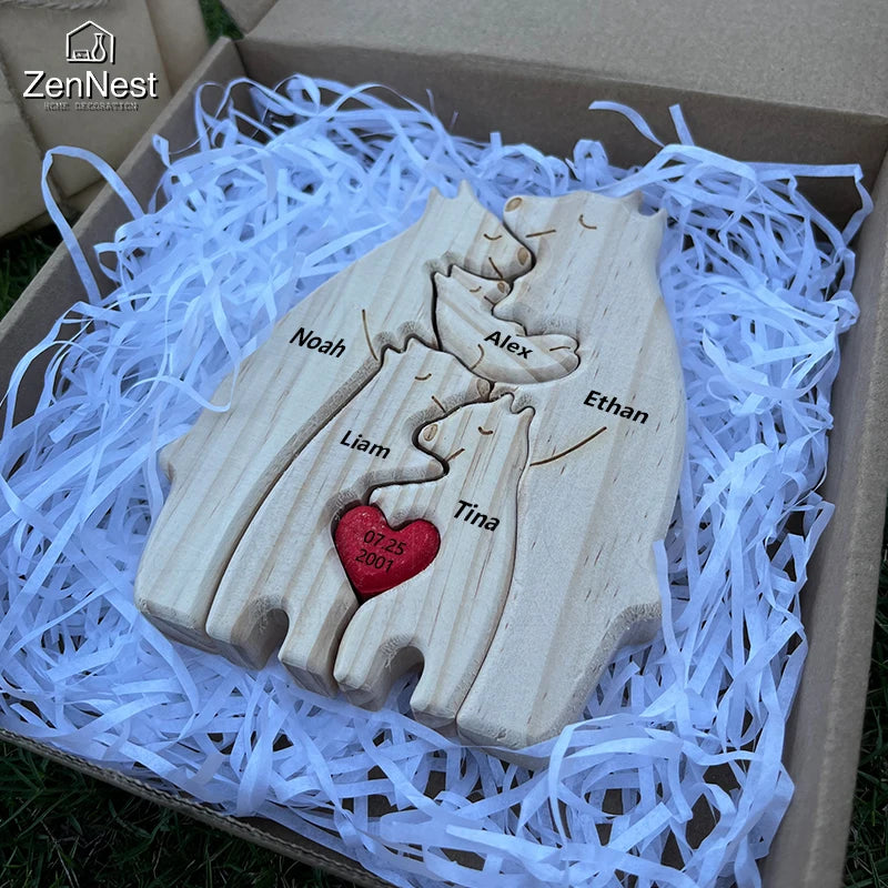Personalized Wooden Bear Family Puzzle Decor Gift ATHLEXES