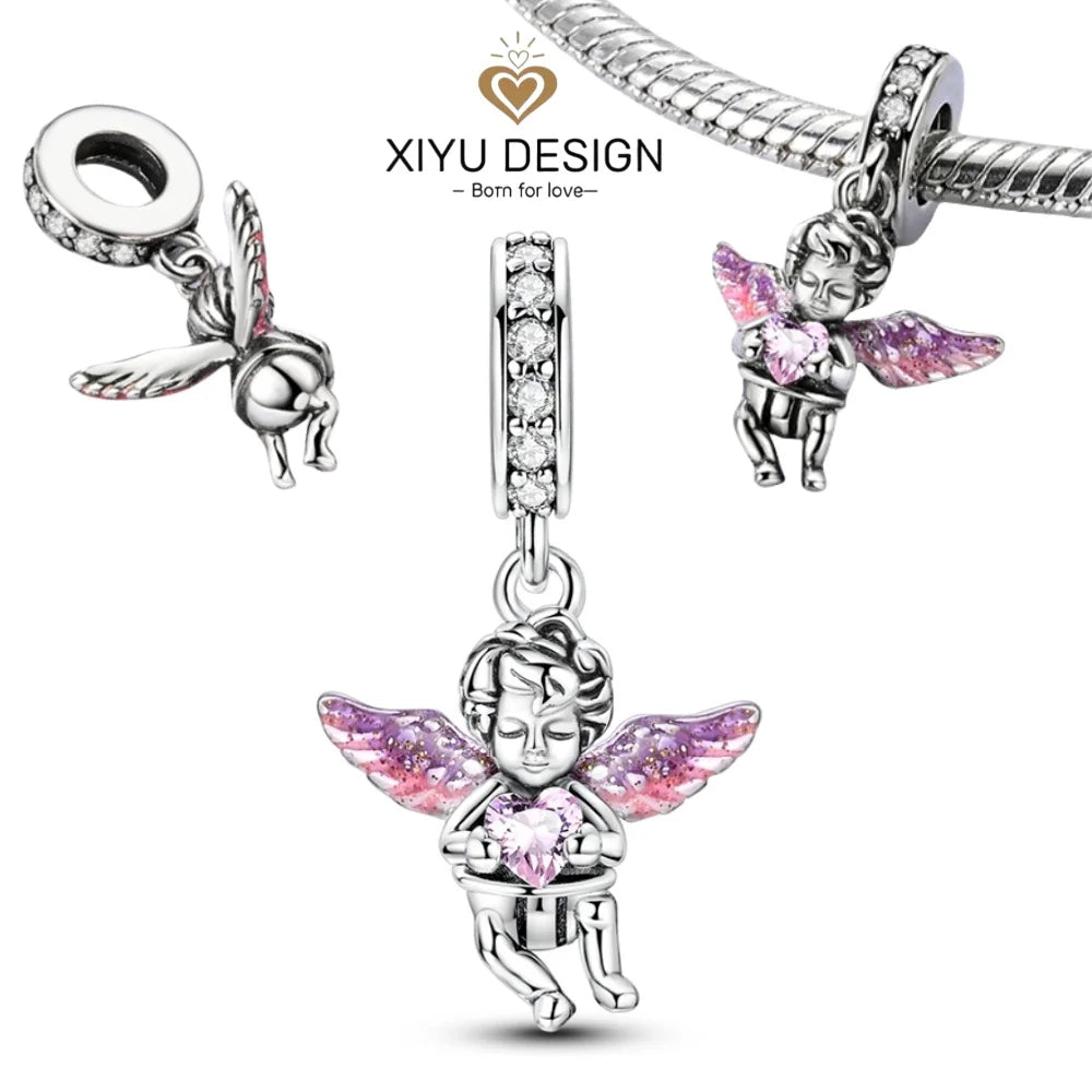 Pink Heart Zircon Angel Charm Pendant ATHLEXES