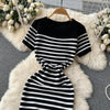 Chic Striped Knit Midi Dress for Summer Style ATHLEXES