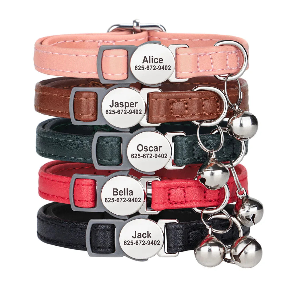 Engraved Luxury PU Leather Cat Collar ATHLEXES