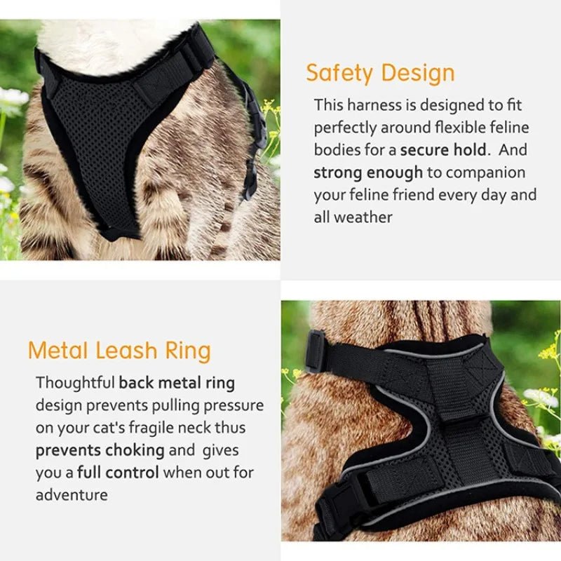 Cat Harness Lead Leash Set Walking Training Escape Proof Adjustable Reflective Pet Vest Harness Kitten Collar Pet Supplies ATHLEXES