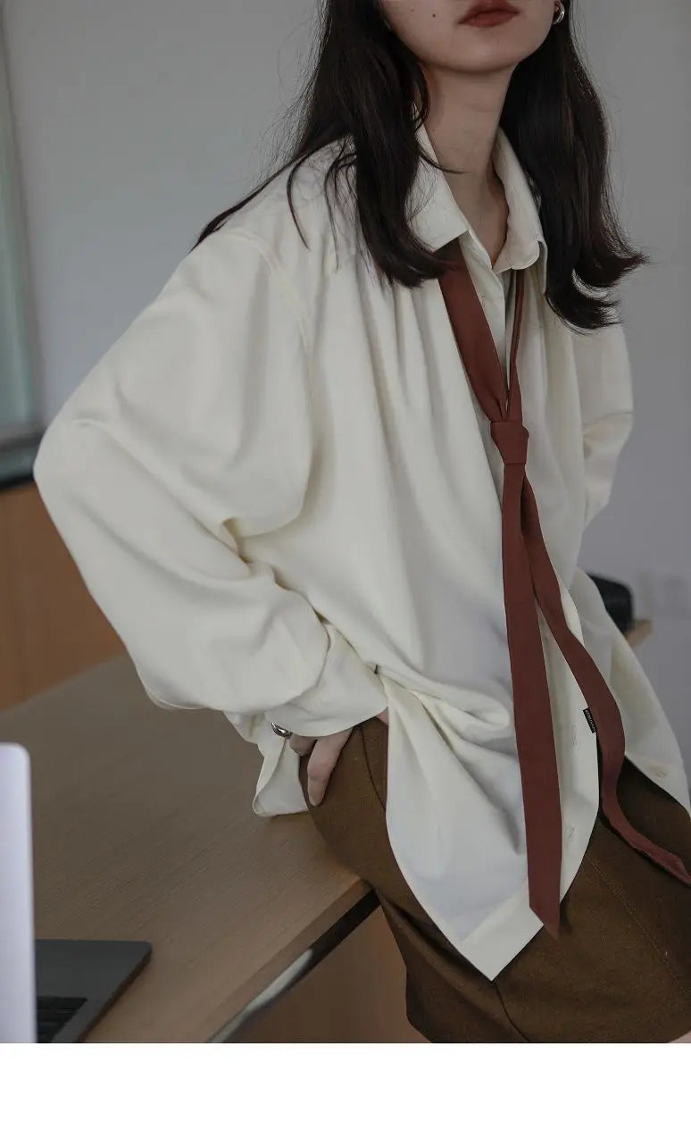Korean Minimalist Oversized Button-Up Shirt for Women ATHLEXES