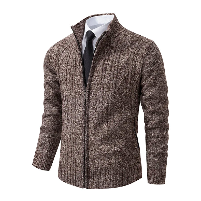 Velvet Warmth High Collar Cardigan for Men - Winter Knitwear ATHLEXES