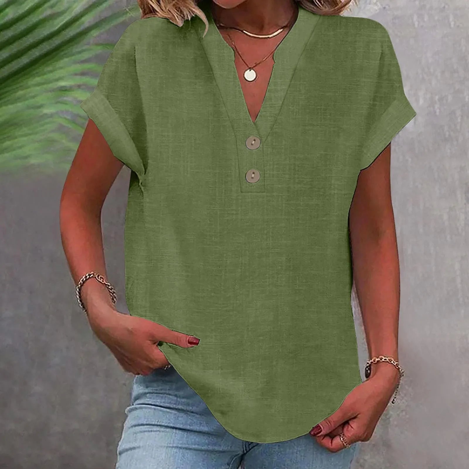 Breezy V Neck Cotton Linen Shirt for Women ATHLEXES