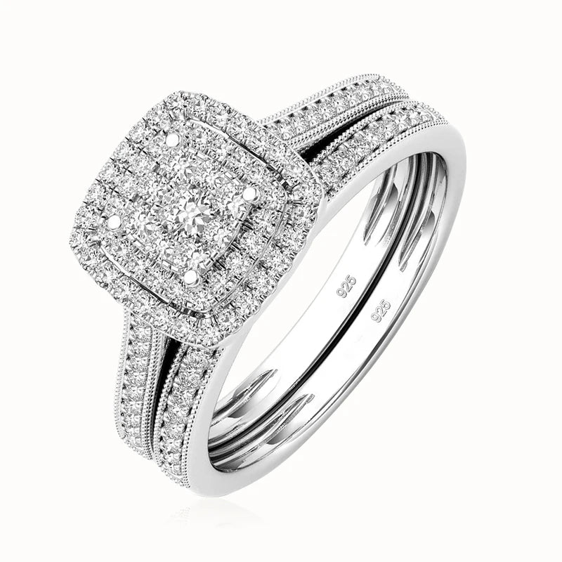 Romantic 925 Silver Bridal Double Rings Set ATHLEXES