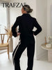 TRAFZA Luxe Stripe Jacket & Trousers Set for Women ATHLEXES
