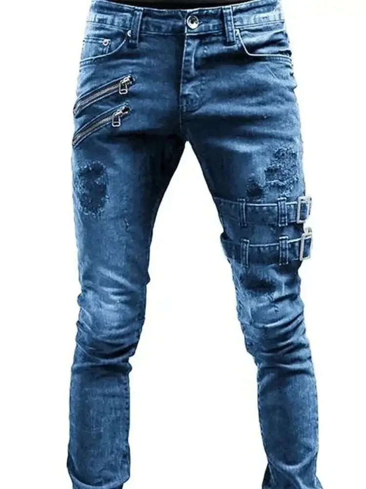 Retro Moto Punk Skinny Cargo Jeans for Men ATHLEXES