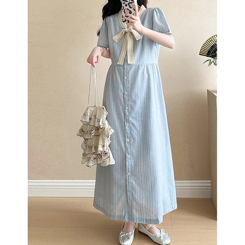 EVNISI Striped V-Neck Maternity Dress Plus Size ATHLEXES