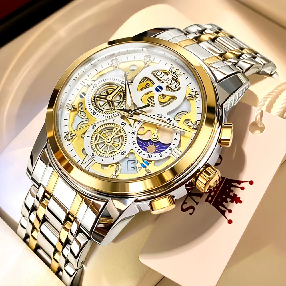 OLEVS Luxury Waterproof Gold Skeleton Watch ATHLEXES