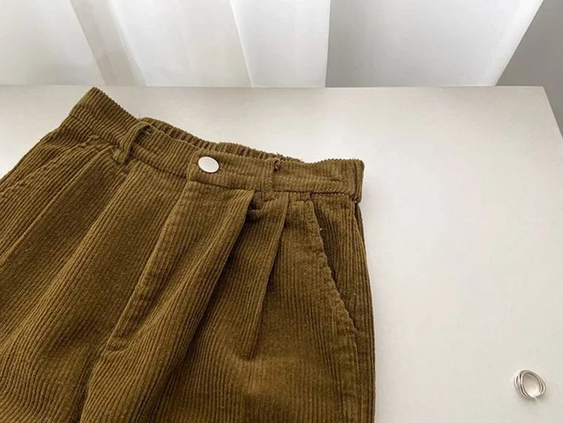 Chic Retro High Waist Corduroy Pants for Timeless Style ATHLEXES