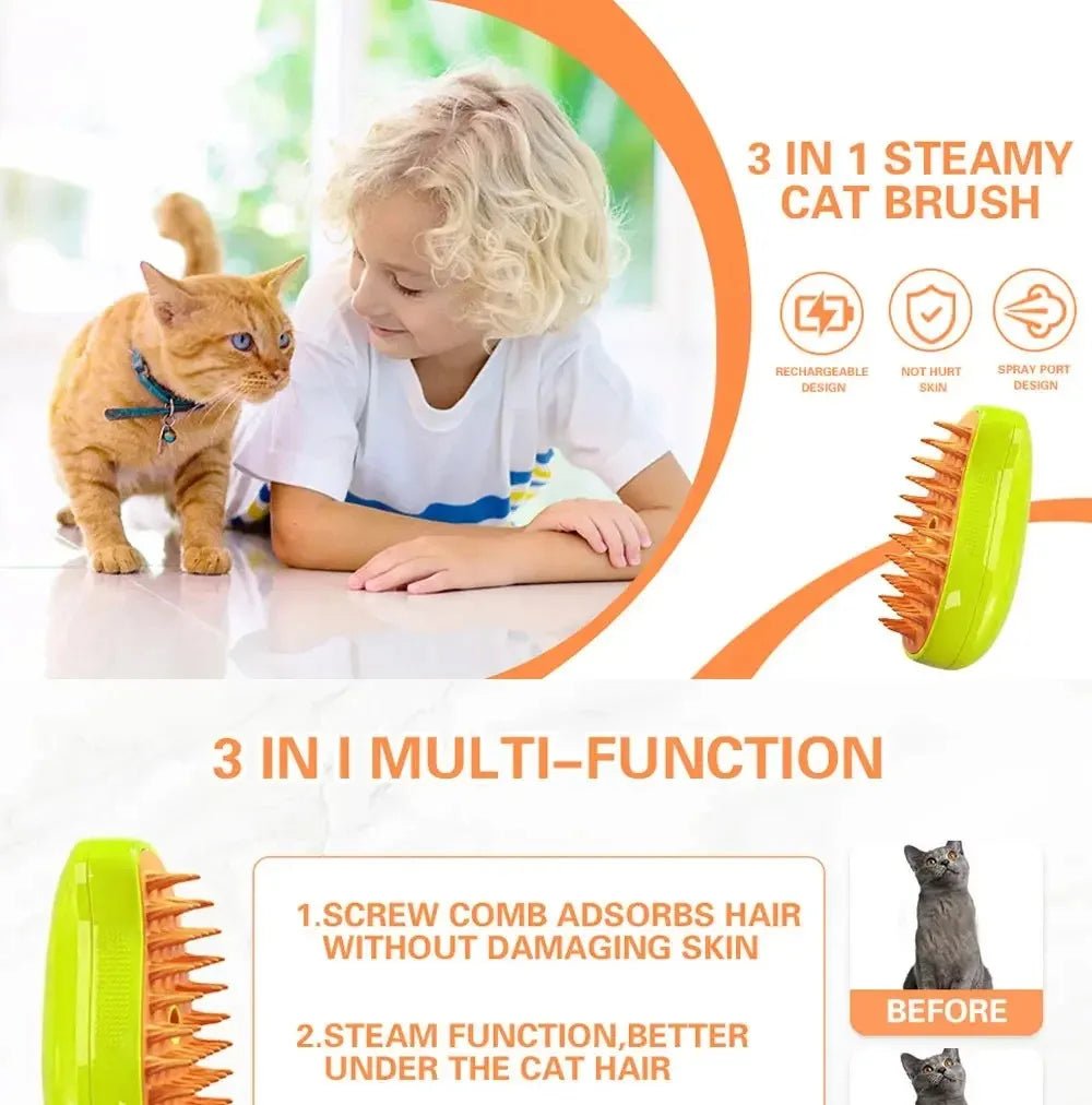 Cat Dog Steamy Brush Steam Brush Electric Sprayer for Massage Pet Grooming Tool Shedding 3 in 1 Electric Sprays Massage Combs ATHLEXES