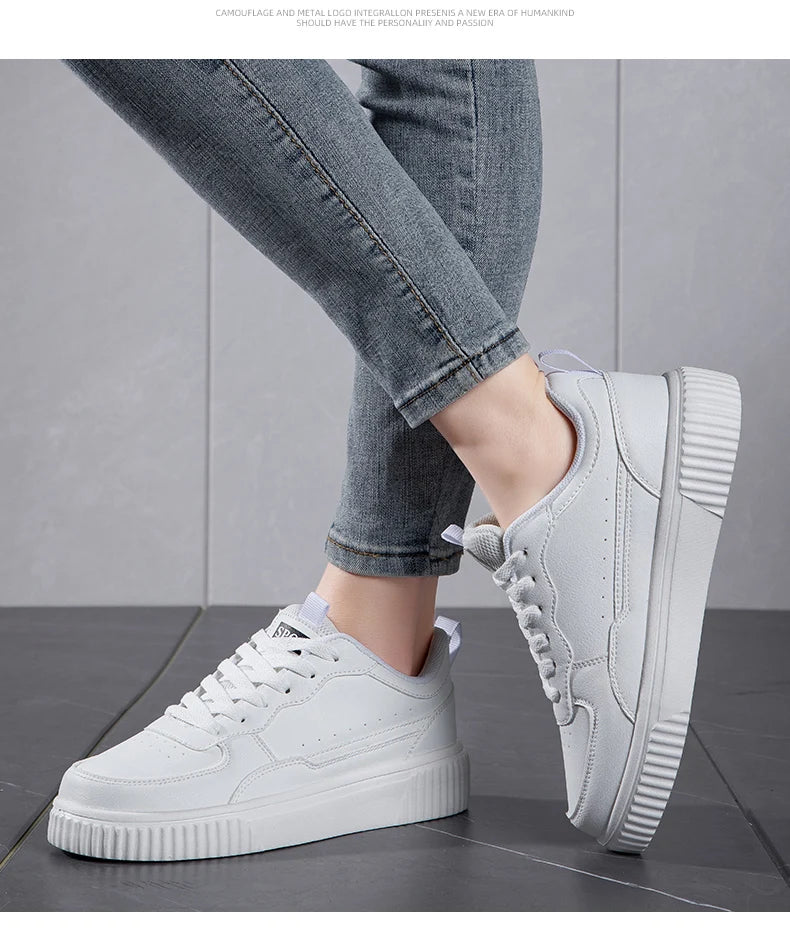 LuxeLite Breathable White Lace-Up Sneakers for Women ATHLEXES