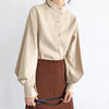 Elegant Lantern Sleeve Blouse for Women - Autumn Winter Office Chic ATHLEXES