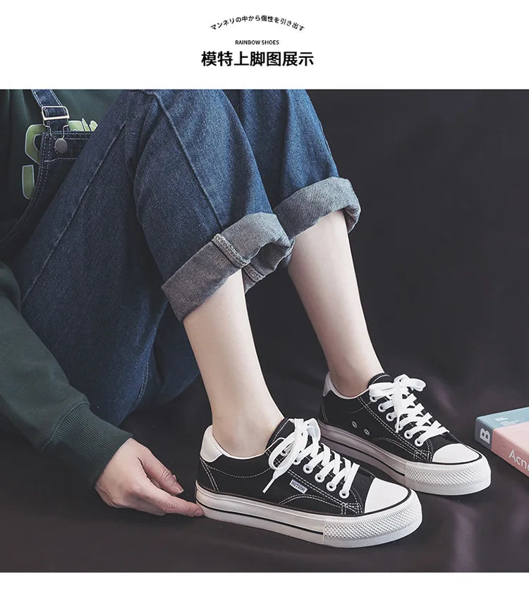 Classic Black Canvas Platform Sneakers for Women ATHLEXES