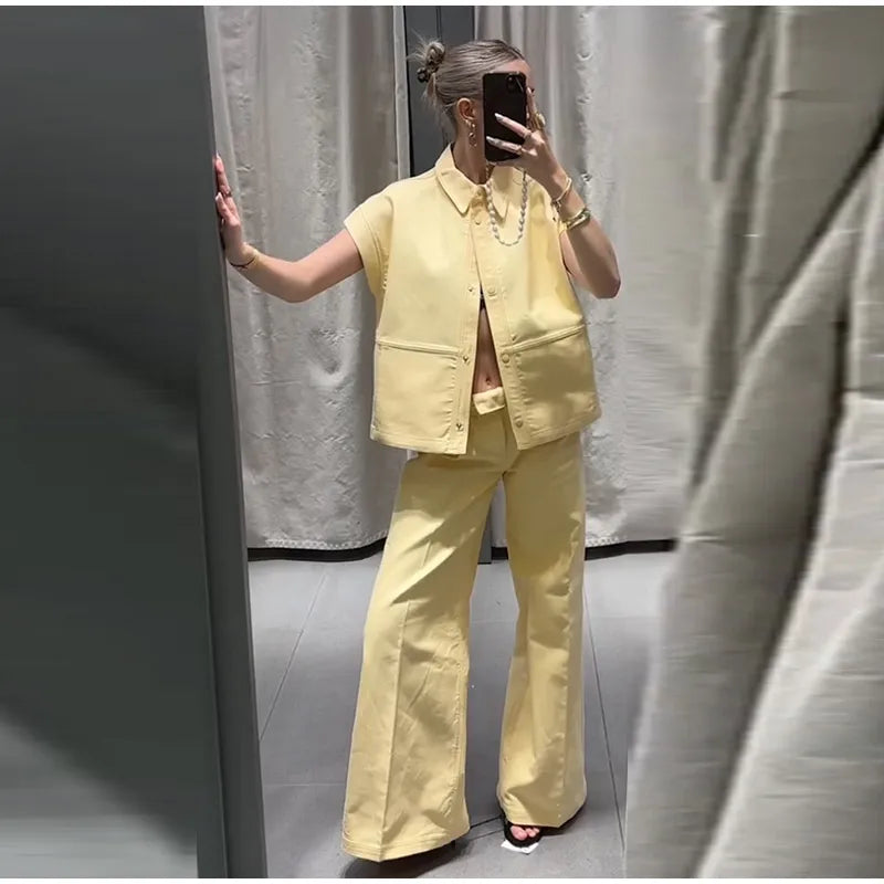 Chic Summer Vest and Wide Leg Pants Set ATHLEXES