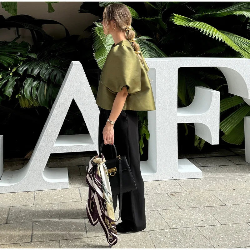Elegant Puffy Sleeve Blouse for Women 2025 Summer Tops ATHLEXES