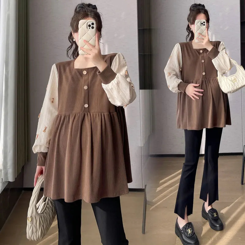 Chic Spring Maternity Patchwork Blouse ATHLEXES