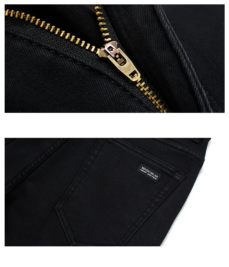 Classic Black Biker Stretch Denim Trousers ATHLEXES