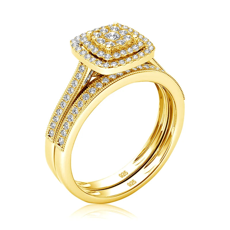 Romantic 925 Silver Bridal Double Rings Set ATHLEXES
