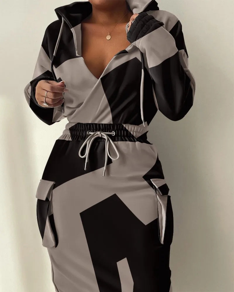 Plaid Hoodie Dress with Drawstring Detail ATHLEXES