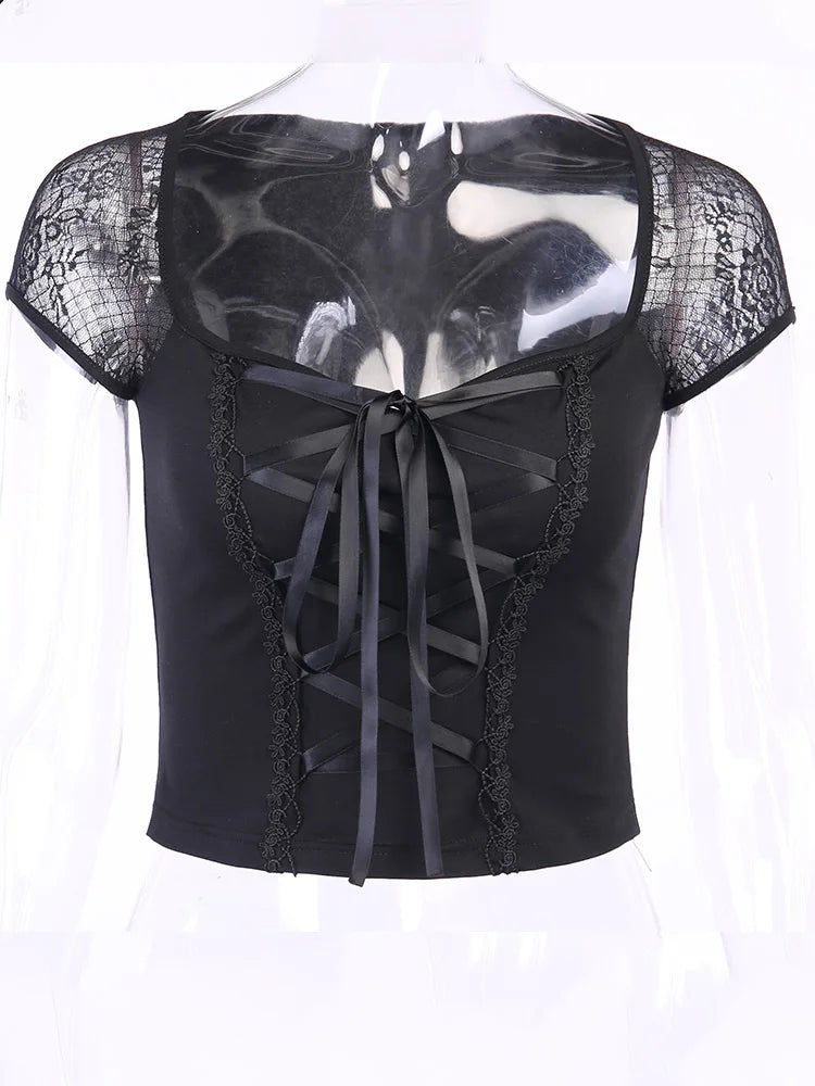 Gothic Lace Bodycon Top for Women Streetwear Chic ATHLEXES