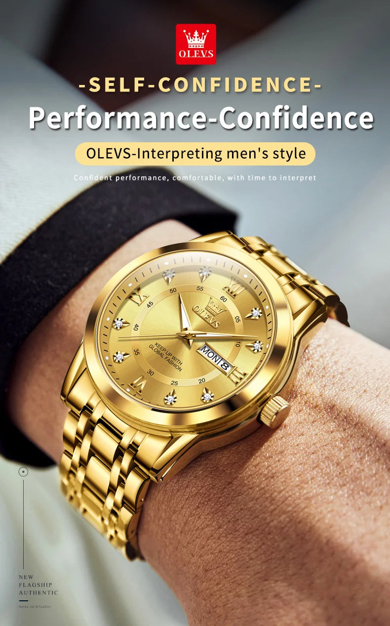 OLEVS Luxury Diamond Quartz Watch for Men ATHLEXES