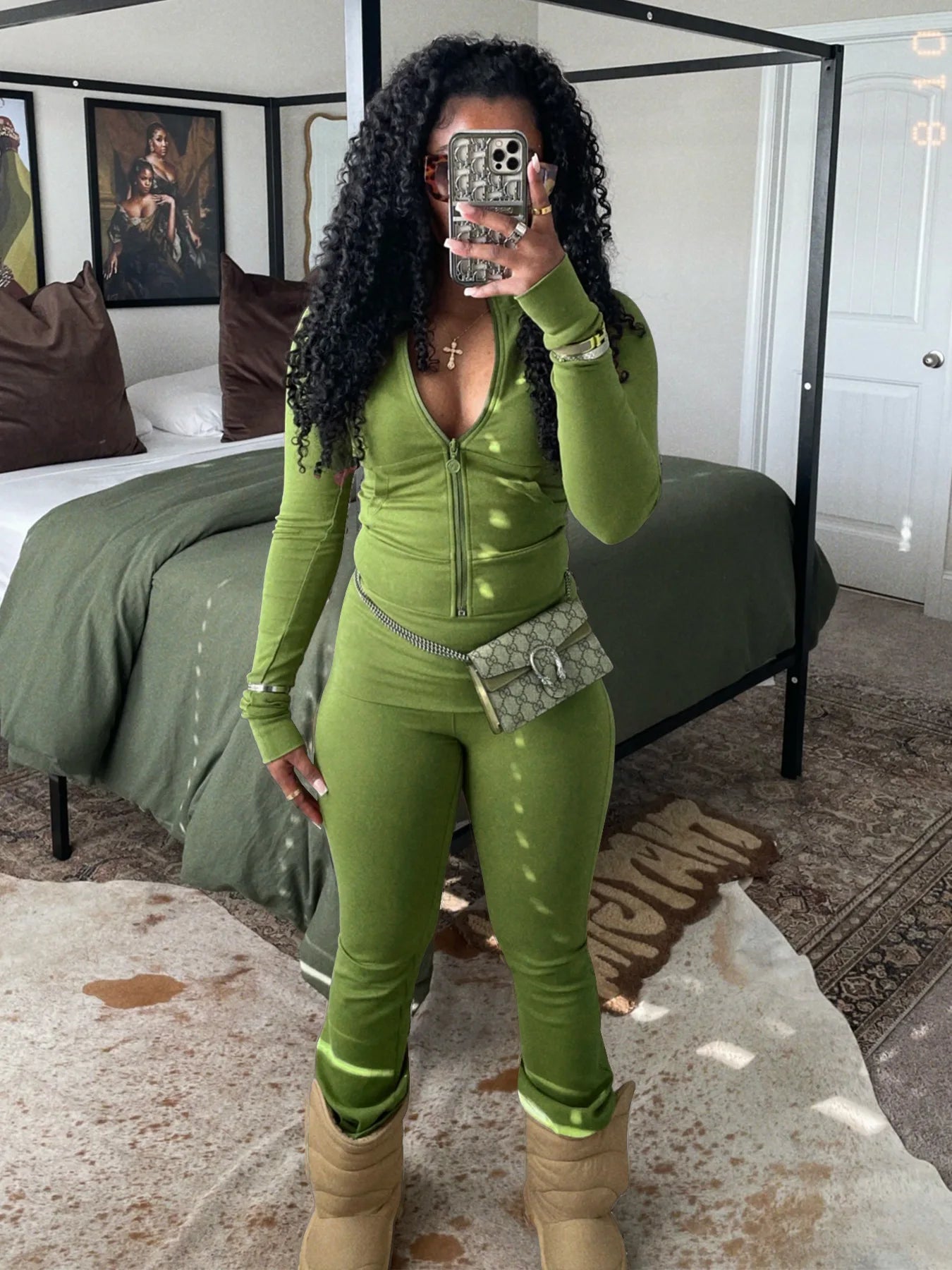 FAGADOER Casual Zip Pocket Crop Top & High Waist Leggings Set ATHLEXES