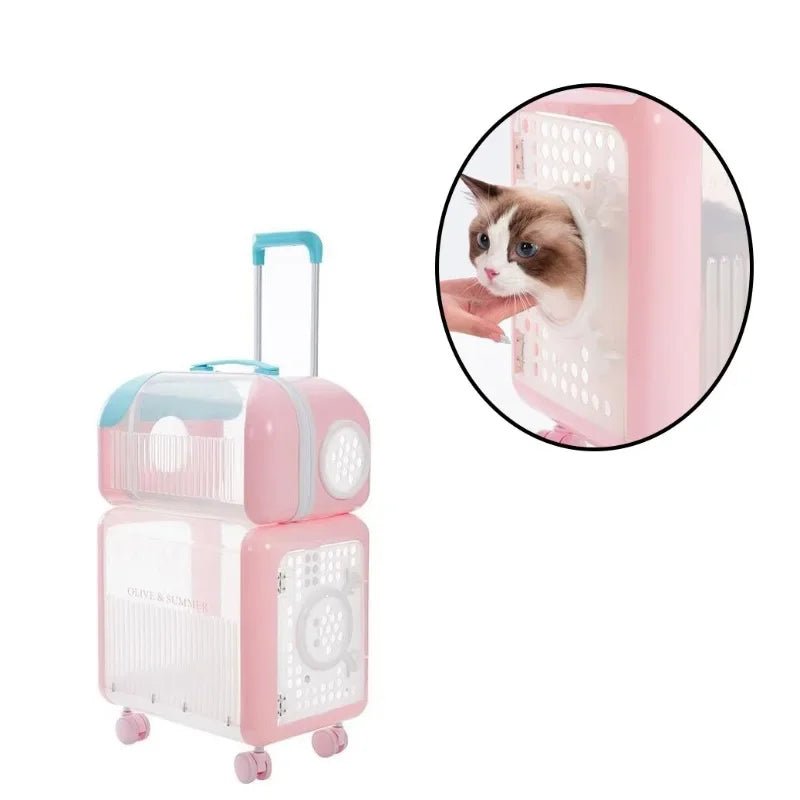 Plastic Portable Space Capsule Cat Bag Double Positions Transparency Large Capacity Trolley Case Cat Carriers Pet Products ATHLEXES