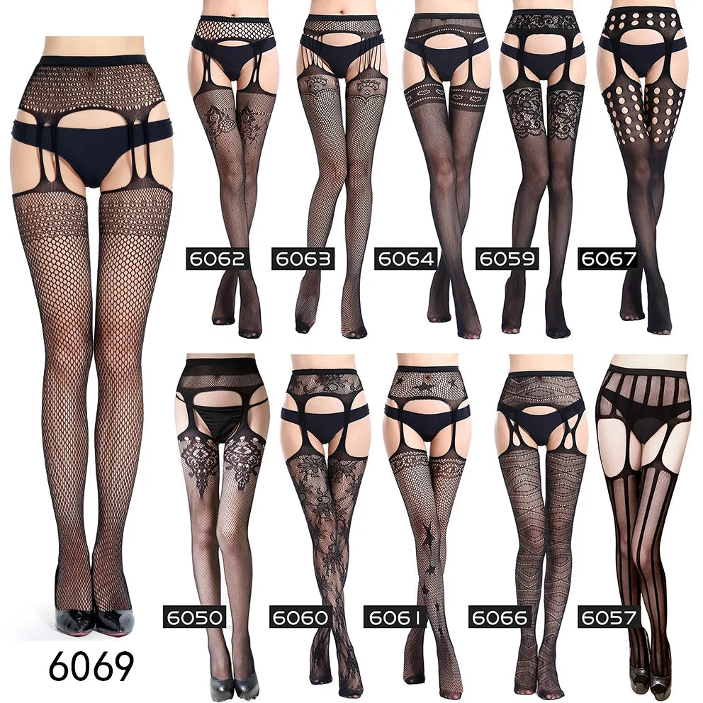 Seductive Fishnet Crotchless Pantyhose with Suspenders ATHLEXES