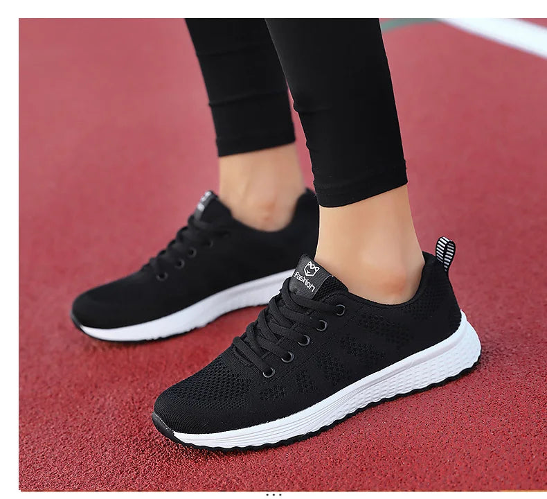 Breathable Mesh Lace Up Flat Sneakers for Women in Pink and Black ATHLEXES