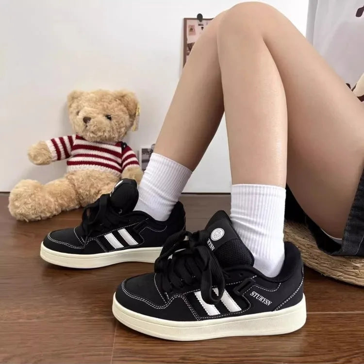 Chic Retro Matte Black Casual Sneakers for Women ATHLEXES
