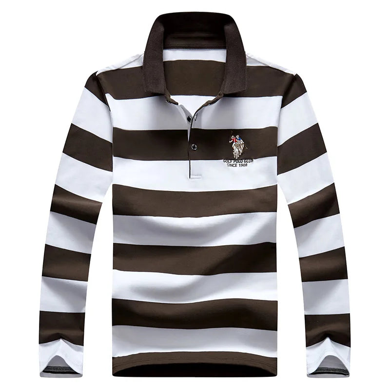Elegant Stripe Embroidered Polo Shirt for Men ATHLEXES