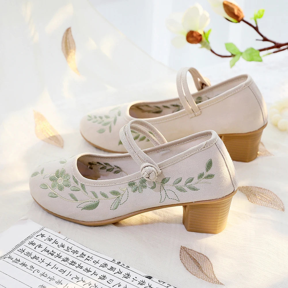 Veowalk Elegant Cotton Mary Jane Block Heels ATHLEXES