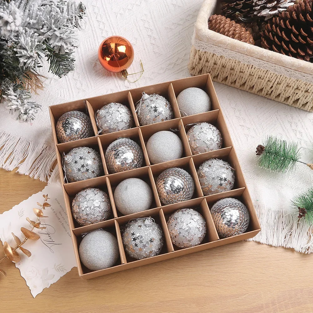 Champagne Gold & Red Glitter Xmas Ball Set 16pcs ATHLEXES