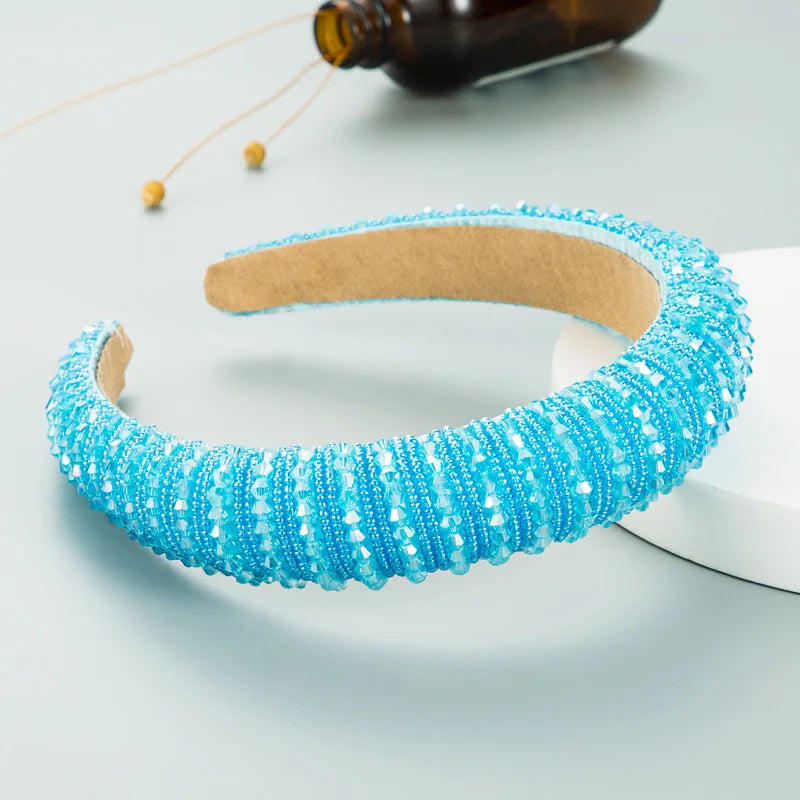 Elegant Blue Rhinestone Turban Headband for Women ATHLEXES