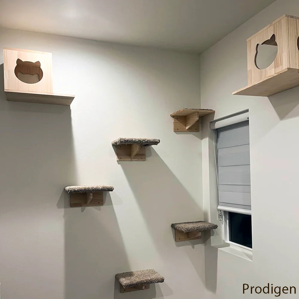 Wall-Mounted Wooden Cat Shelves ATHLEXES