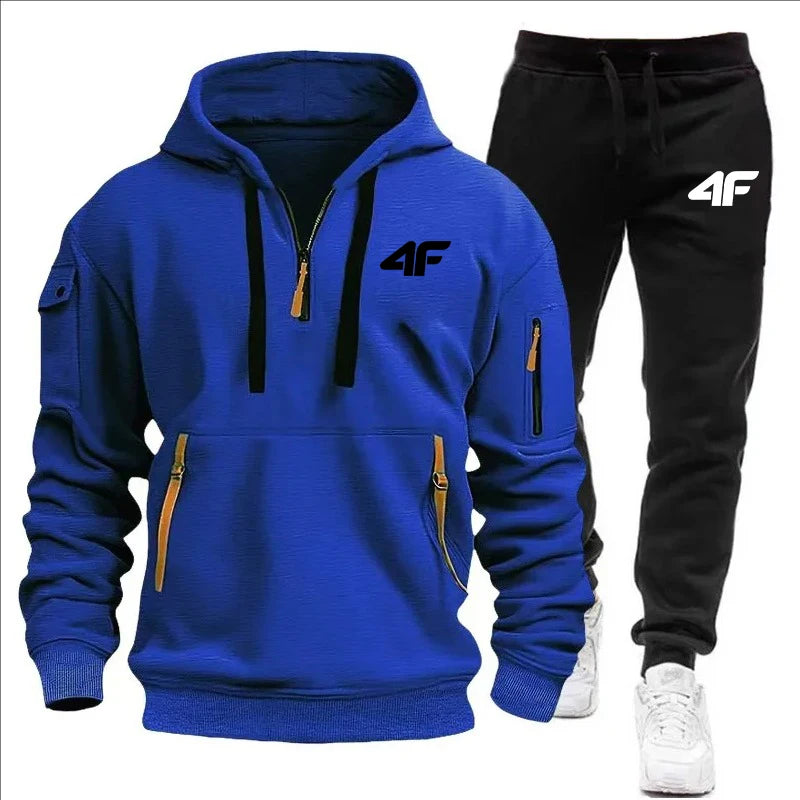 Men's Zipper Hooded Tracksuit with Multi-Pockets ATHLEXES