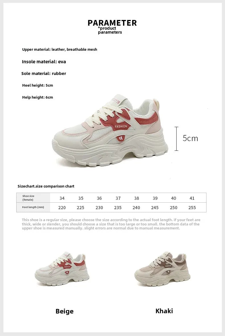 QRJ06 New 2024 Spring Summer Fashionable Korean Style Women's Shoes With Thick Sole Increased Height Breathable Mesh Shoes ATHLEXES