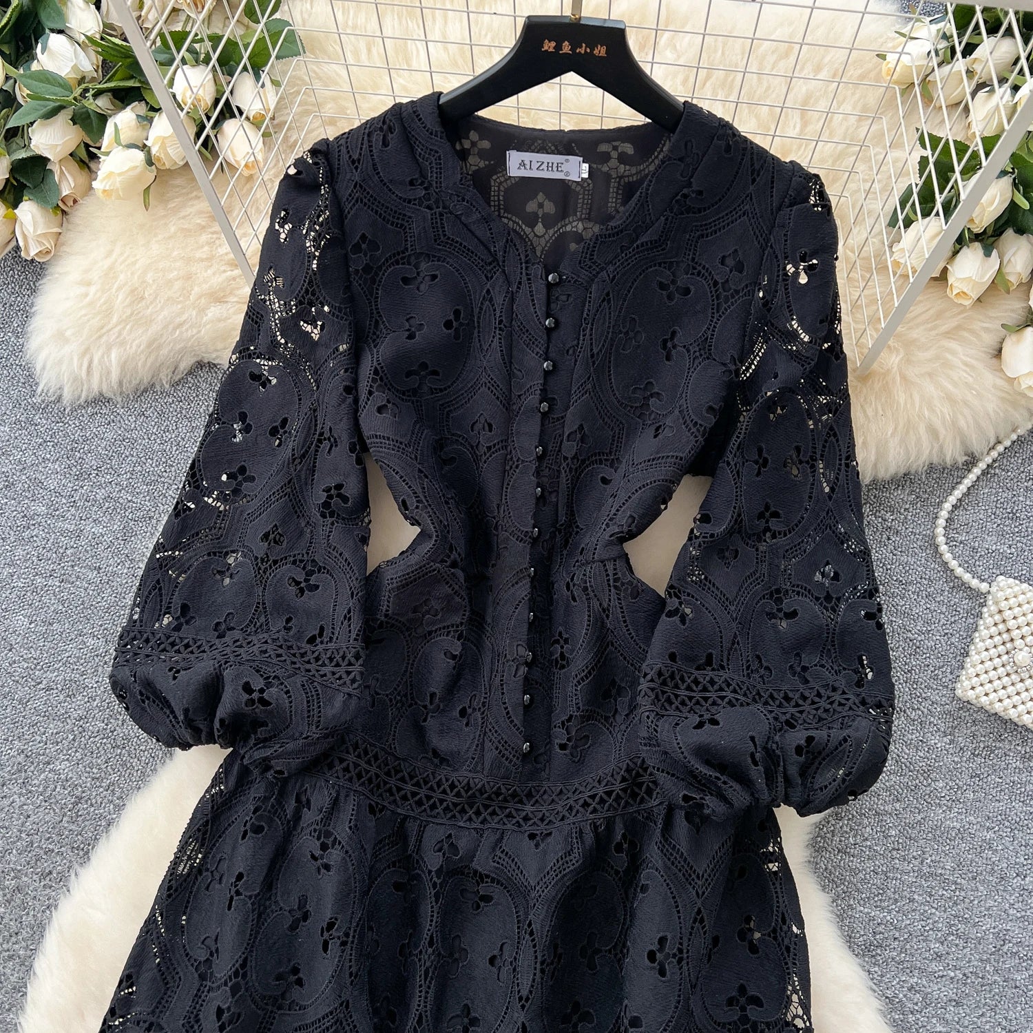 Chic French Lace Ruffle Dress for Women ATHLEXES
