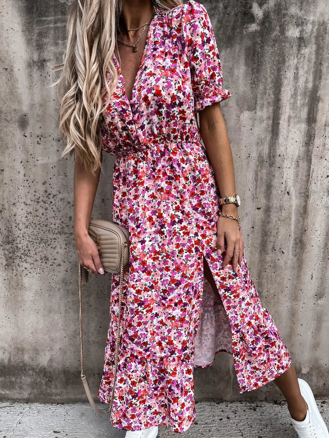 Elegant Floral V Neck Maxi Dress for Women ATHLEXES