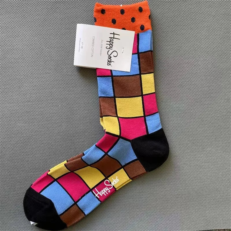 Happy Socks Men's Diamond Check Crew Socks for All Seasons ATHLEXES