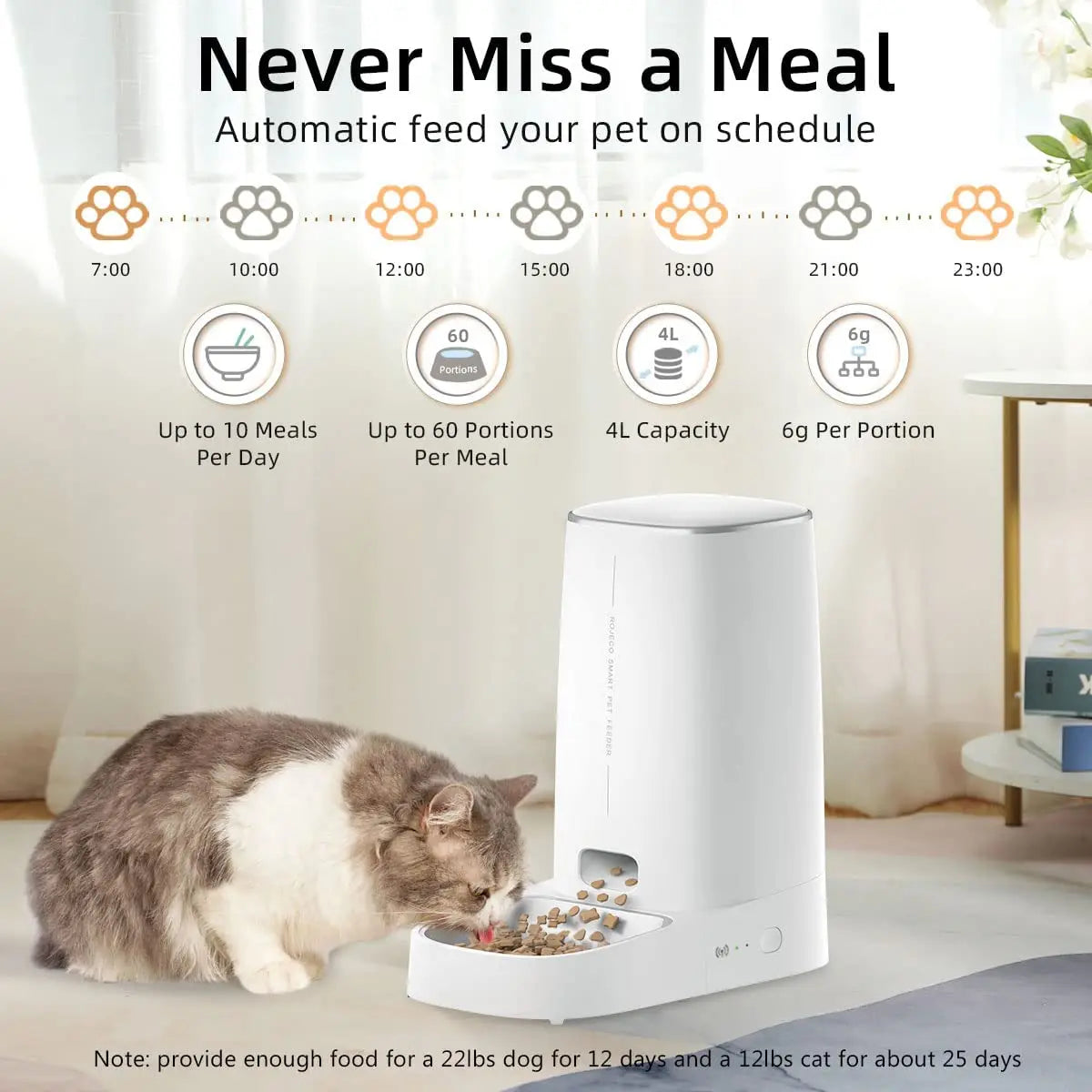 ROJECO Automatic Cat Feeder Pet Smart WiFi Cat Food Kibble Dispenser Remote Control Auto Feeder For Cat Dog Dry Food Accessories ATHLEXES