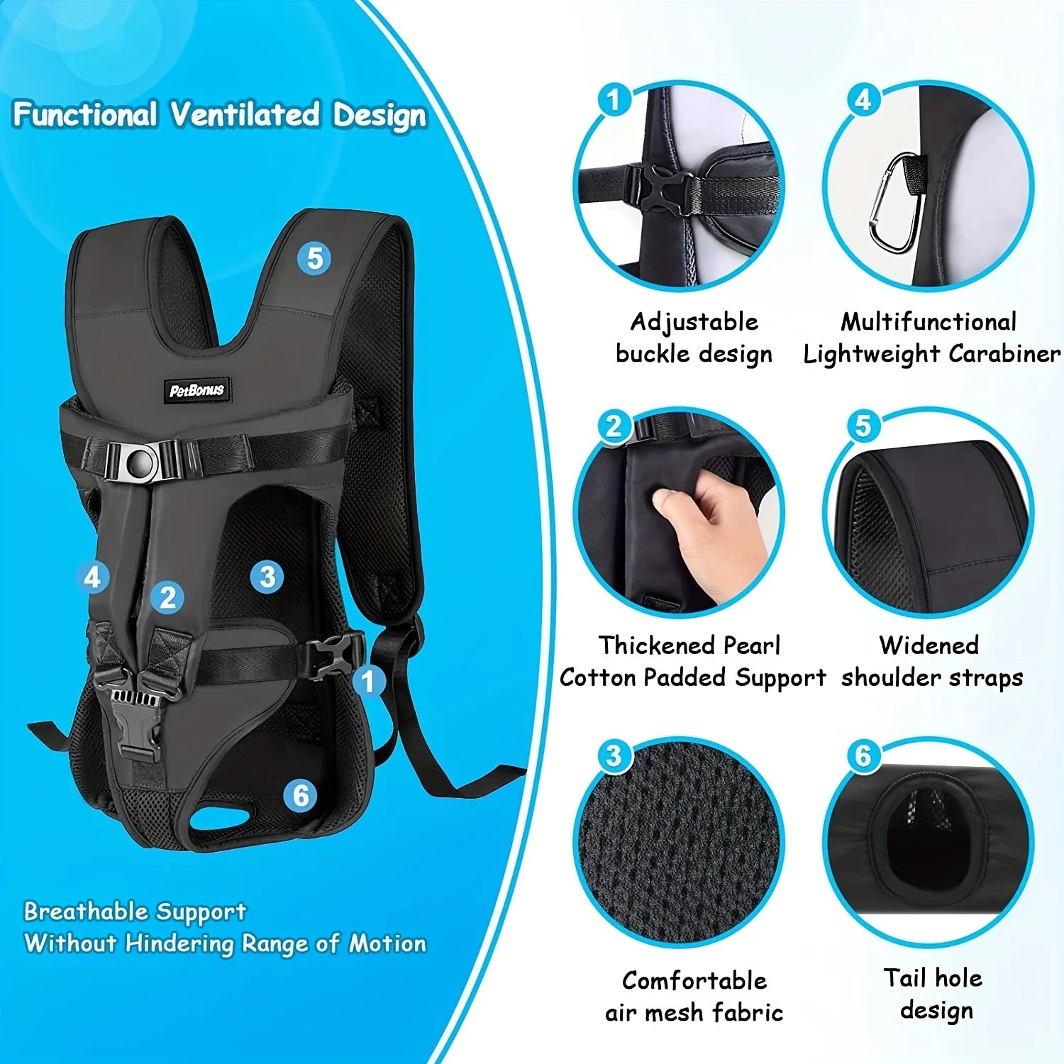 Pet Front Dog Carrier Backpacks, Adjustable Hands Free Dog Backpack Carrier For Medium Small Dogs ATHLEXES