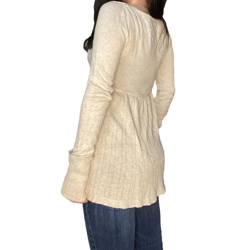 Y2K Aesthetic Vintage Babydoll Knit Sweater Tops ATHLEXES
