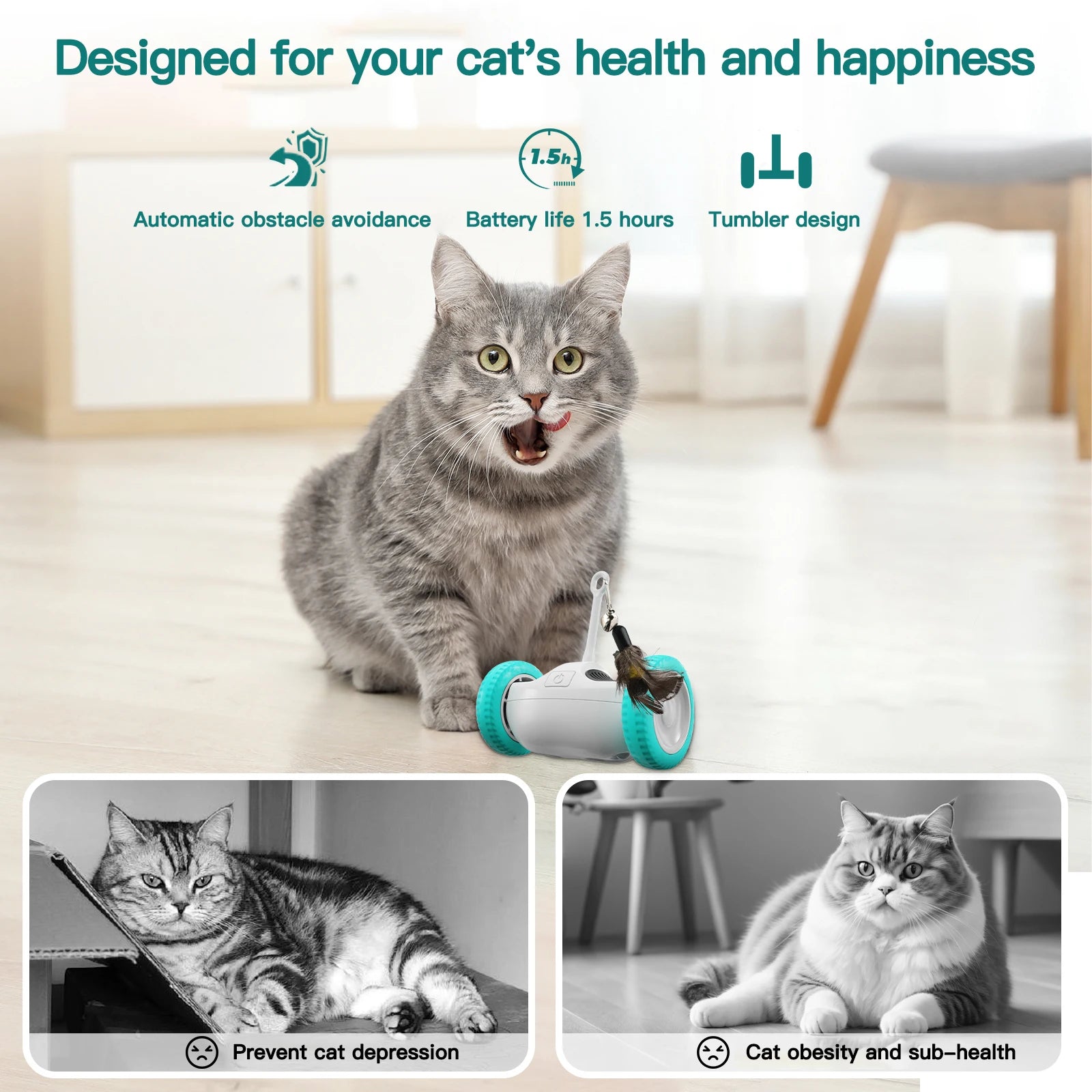 ROJECO Smart Cat Balancing Car Interactive Cat Toy Moving Feather Cat Stick For Dog Pet Playing Training Indoor Cat Accessories ATHLEXES