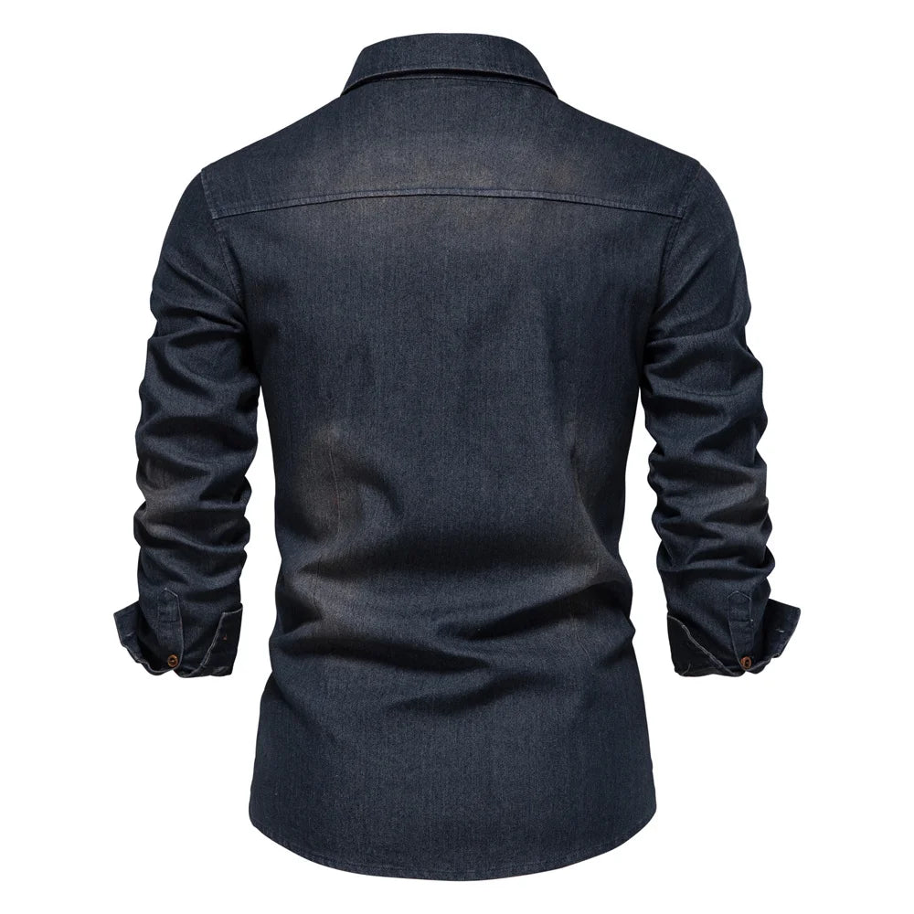 AIOPESON Men's Casual Cotton Denim Shirt ATHLEXES
